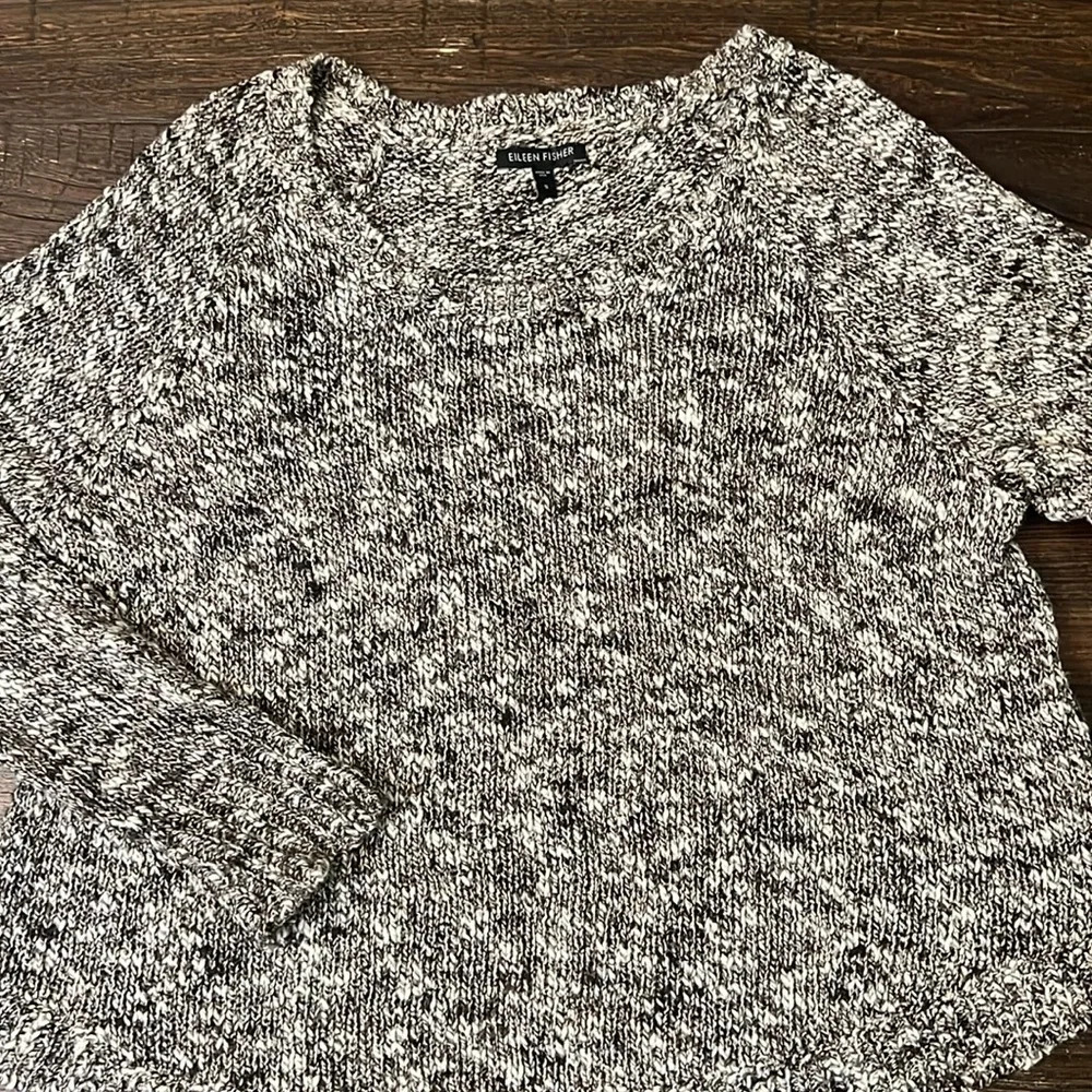 Eileen Fisher Black and White Crew Neck Sweater - Picture 2 of 4